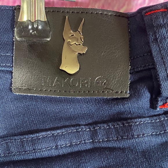 Makobi Moto Jeans 36x34 Navy Mens Distressed Slim Fit Biker Denim Pants Stretch - Picture 8 of 15